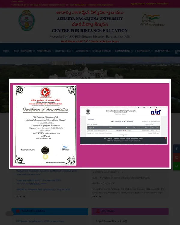 ANU Centre for Distance Education website designed by WebSamrat Technologies